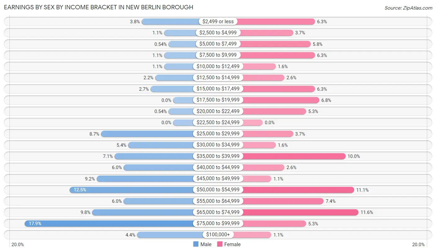 Earnings by Sex by Income Bracket in New Berlin borough