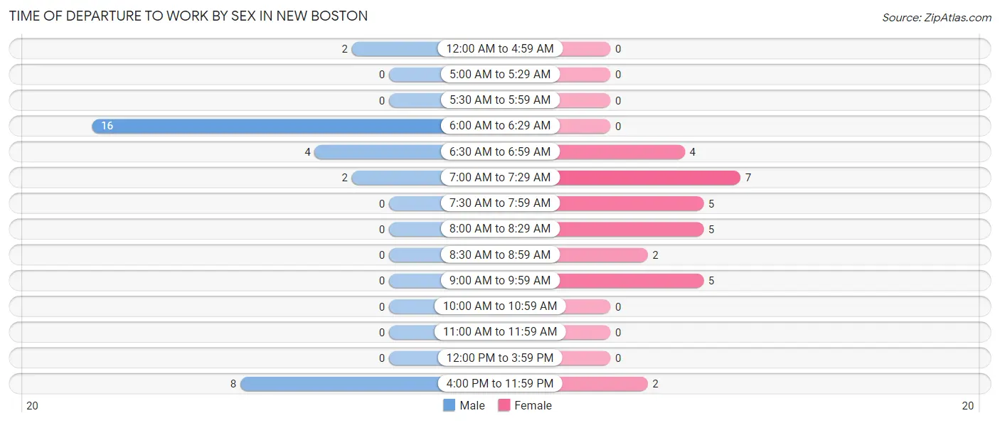 Time of Departure to Work by Sex in New Boston