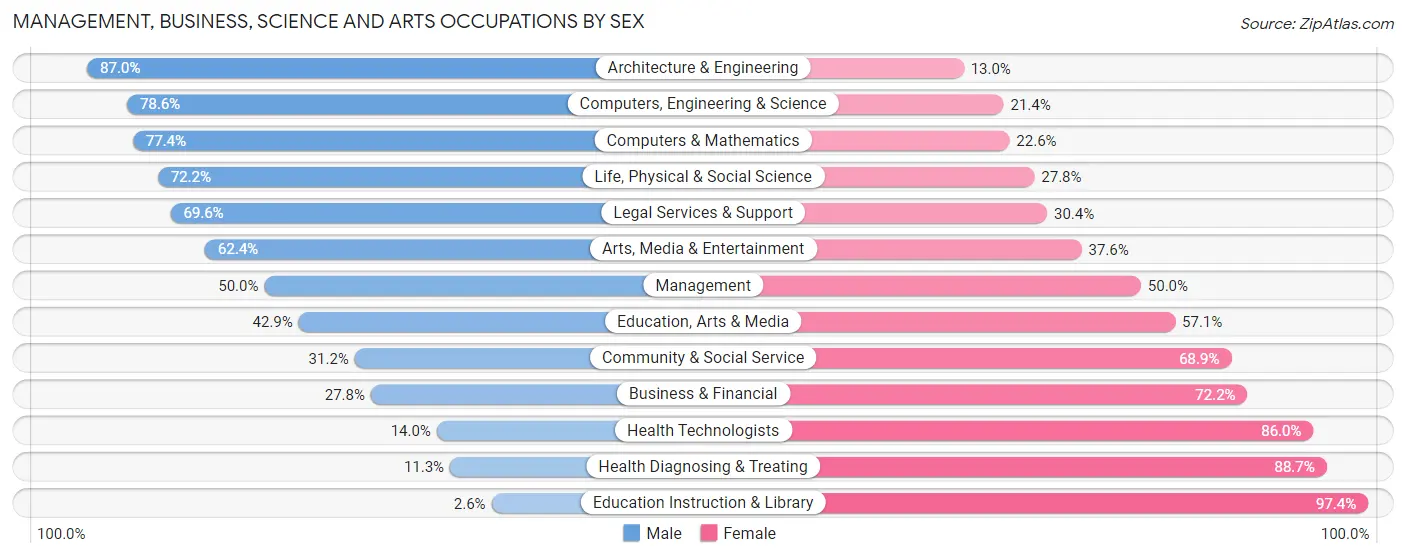 Management, Business, Science and Arts Occupations by Sex in New Britain borough