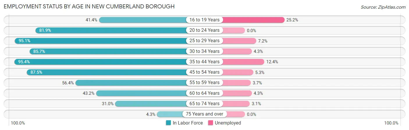 Employment Status by Age in New Cumberland borough