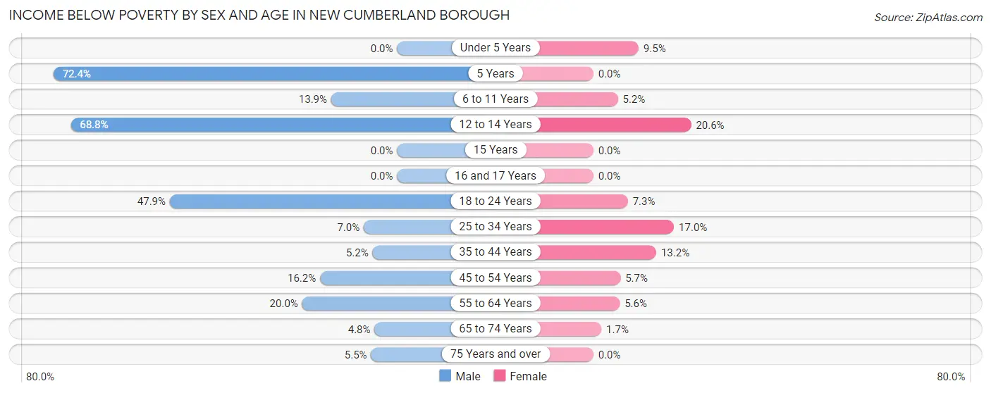 Income Below Poverty by Sex and Age in New Cumberland borough