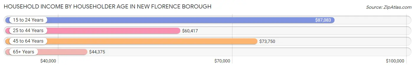 Household Income by Householder Age in New Florence borough