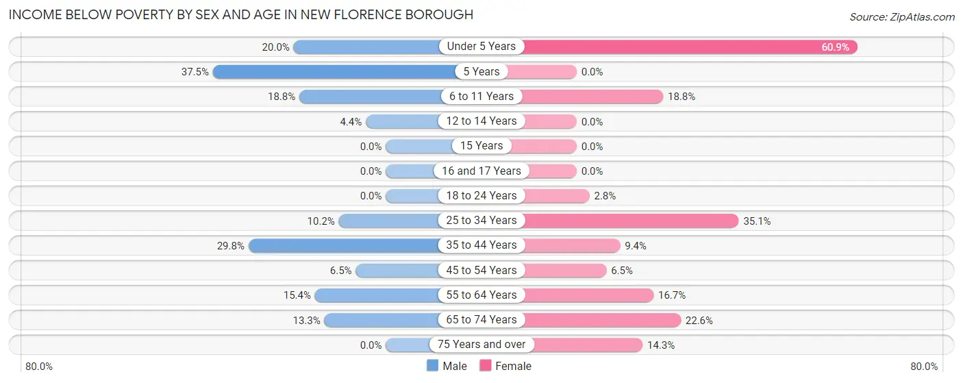 Income Below Poverty by Sex and Age in New Florence borough