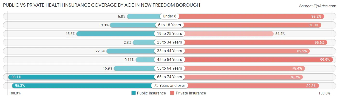 Public vs Private Health Insurance Coverage by Age in New Freedom borough