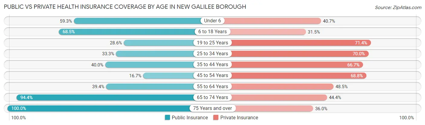 Public vs Private Health Insurance Coverage by Age in New Galilee borough