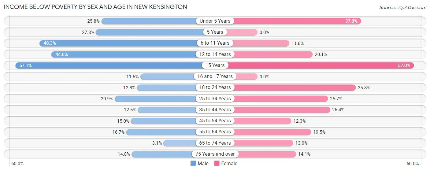 Income Below Poverty by Sex and Age in New Kensington