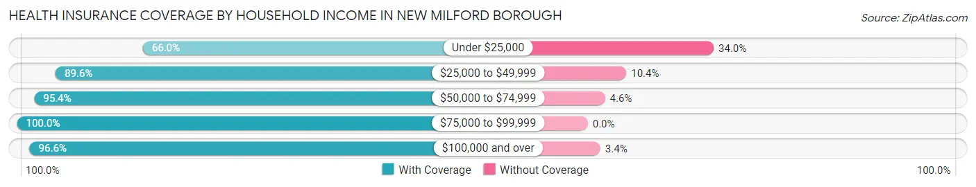Health Insurance Coverage by Household Income in New Milford borough