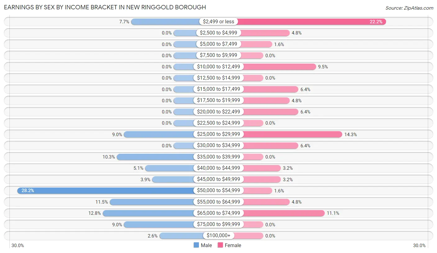Earnings by Sex by Income Bracket in New Ringgold borough