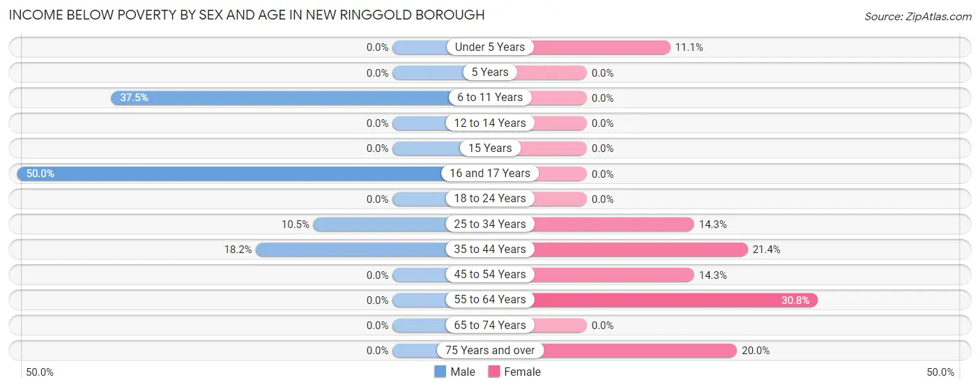 Income Below Poverty by Sex and Age in New Ringgold borough