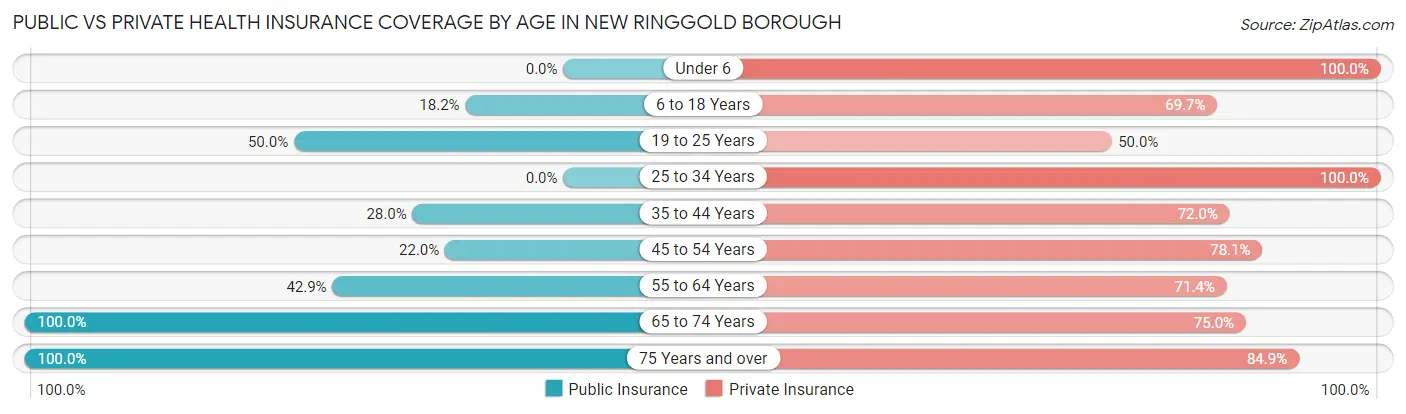 Public vs Private Health Insurance Coverage by Age in New Ringgold borough
