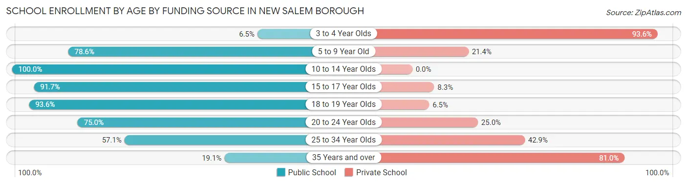 School Enrollment by Age by Funding Source in New Salem borough