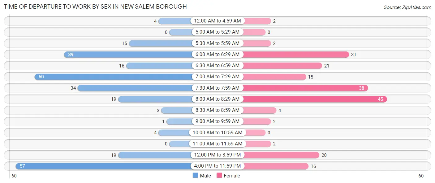 Time of Departure to Work by Sex in New Salem borough