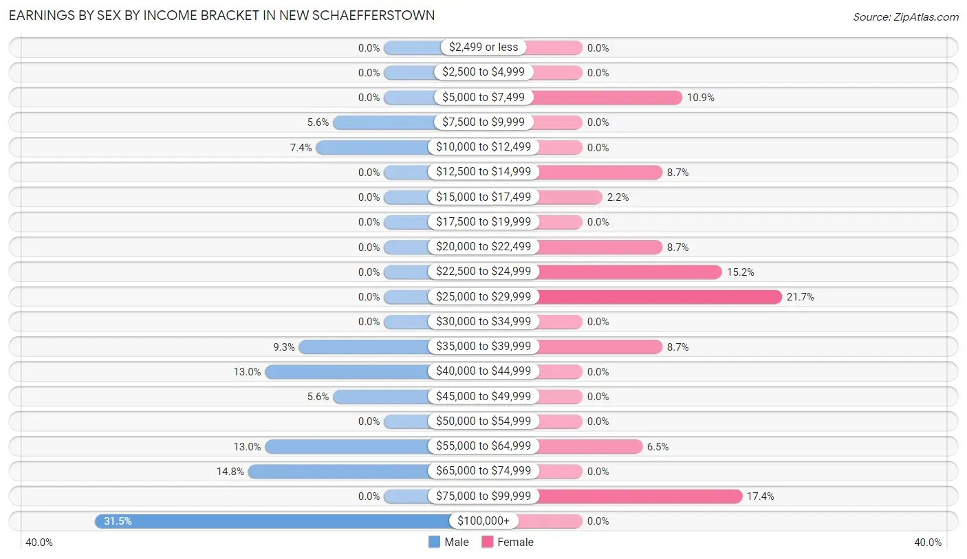 Earnings by Sex by Income Bracket in New Schaefferstown