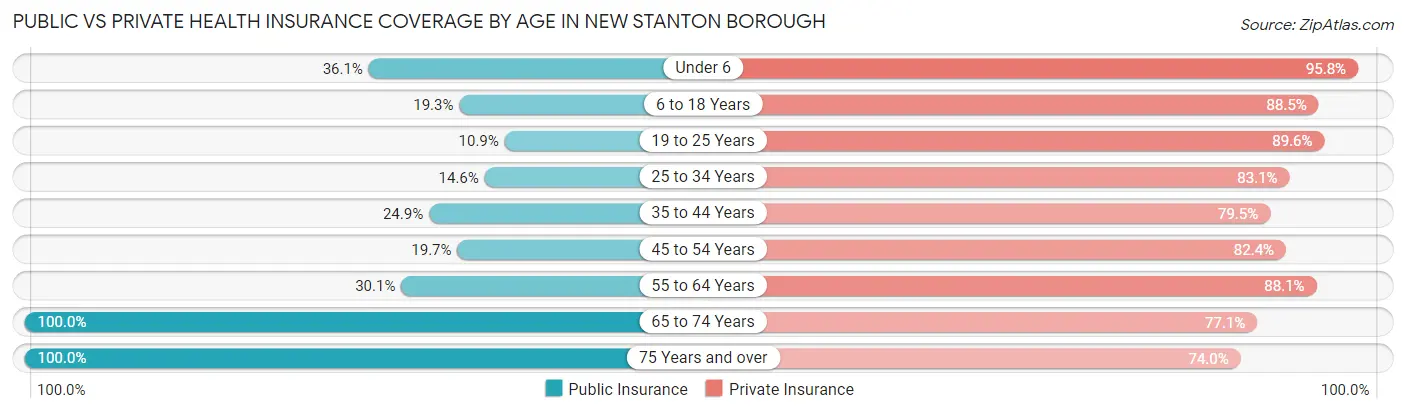 Public vs Private Health Insurance Coverage by Age in New Stanton borough