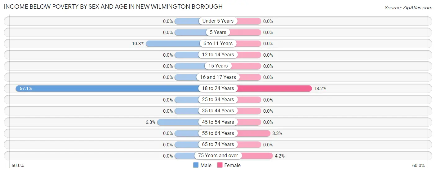Income Below Poverty by Sex and Age in New Wilmington borough
