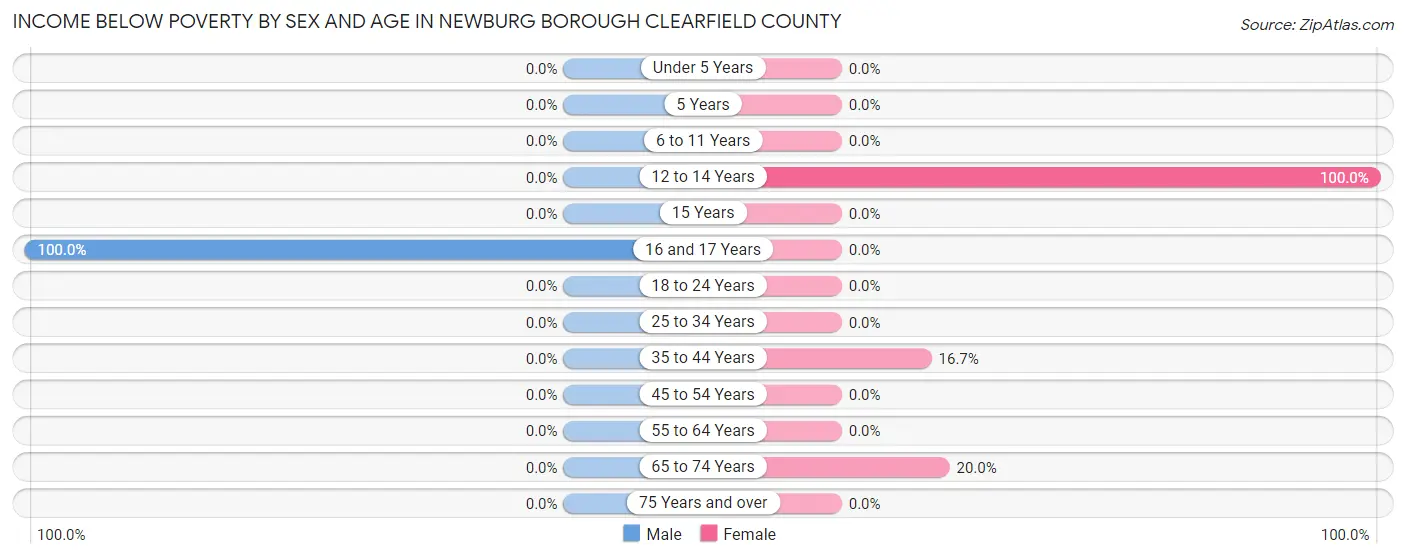 Income Below Poverty by Sex and Age in Newburg borough Clearfield County