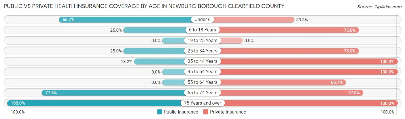 Public vs Private Health Insurance Coverage by Age in Newburg borough Clearfield County