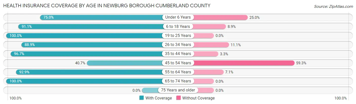 Health Insurance Coverage by Age in Newburg borough Cumberland County