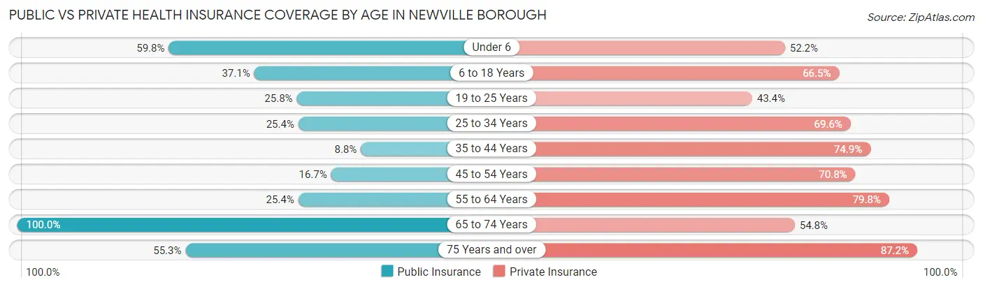 Public vs Private Health Insurance Coverage by Age in Newville borough