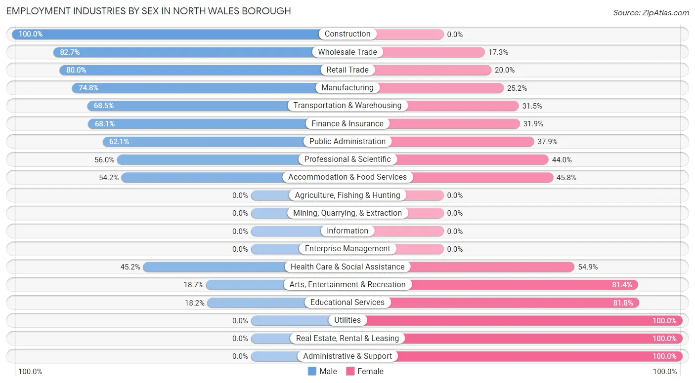 Employment Industries by Sex in North Wales borough