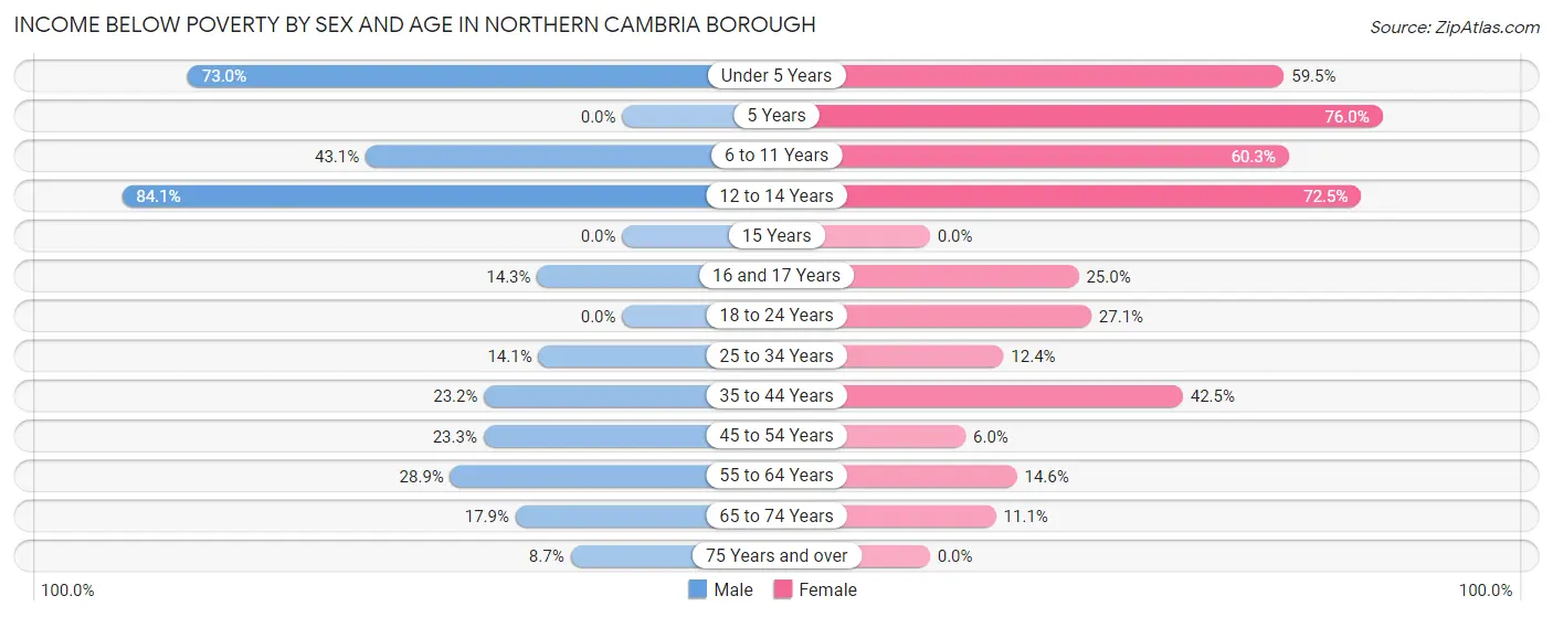 Income Below Poverty by Sex and Age in Northern Cambria borough