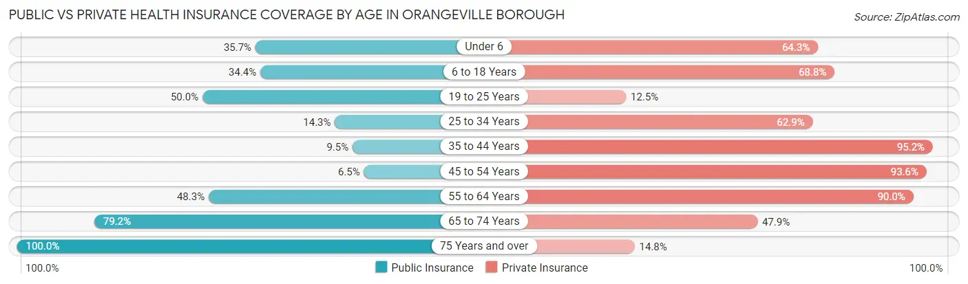 Public vs Private Health Insurance Coverage by Age in Orangeville borough