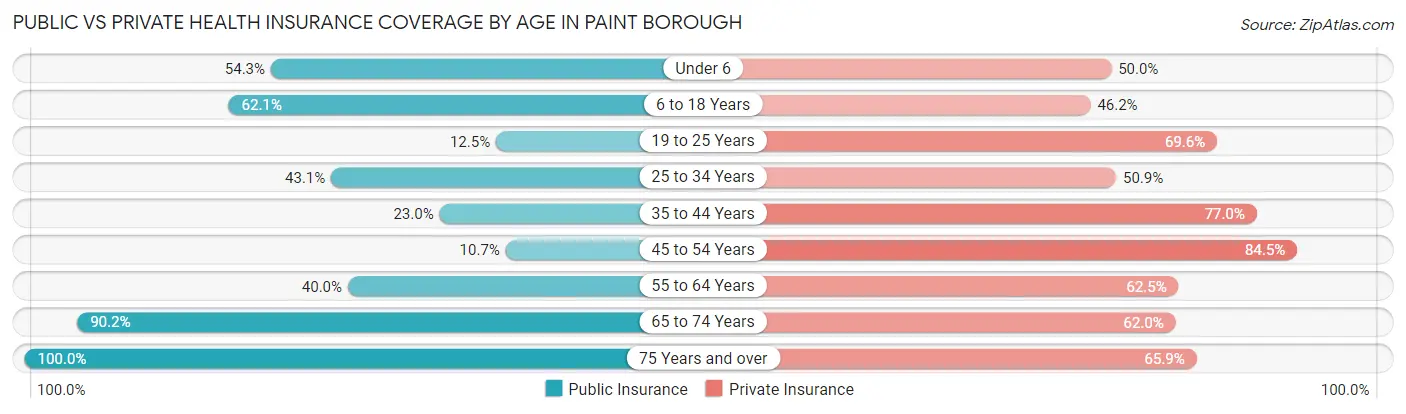 Public vs Private Health Insurance Coverage by Age in Paint borough