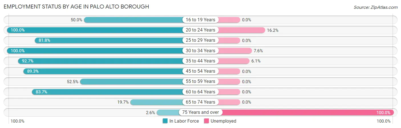 Employment Status by Age in Palo Alto borough