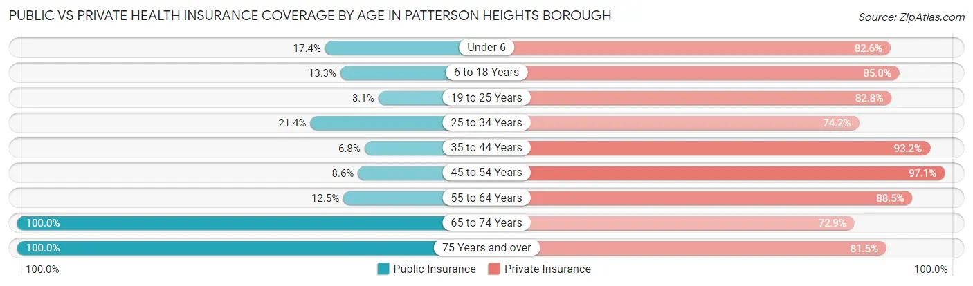 Public vs Private Health Insurance Coverage by Age in Patterson Heights borough