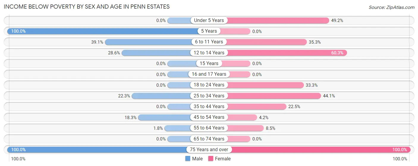 Income Below Poverty by Sex and Age in Penn Estates