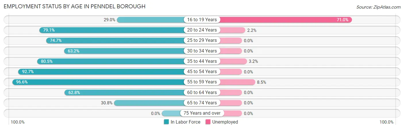 Employment Status by Age in Penndel borough