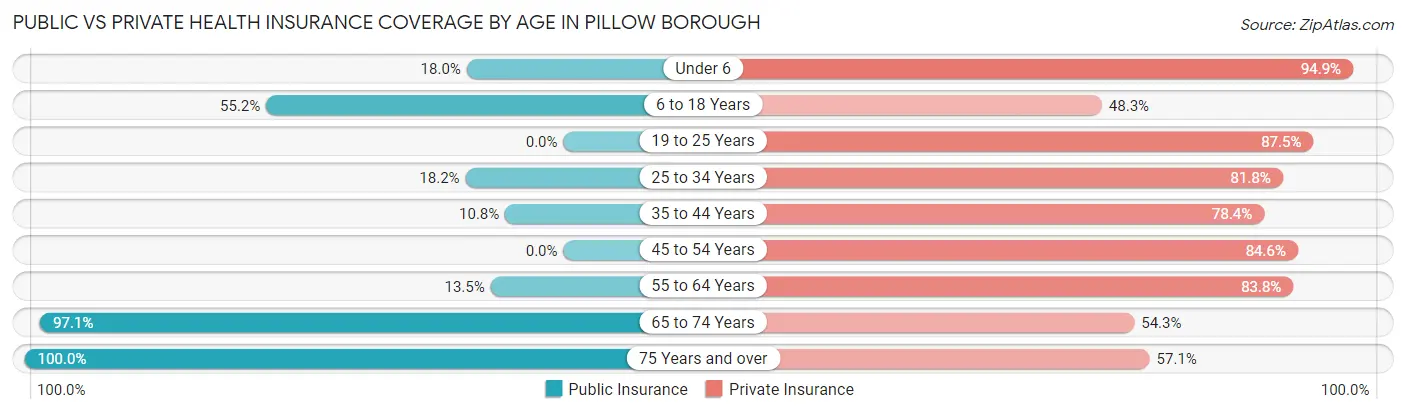 Public vs Private Health Insurance Coverage by Age in Pillow borough