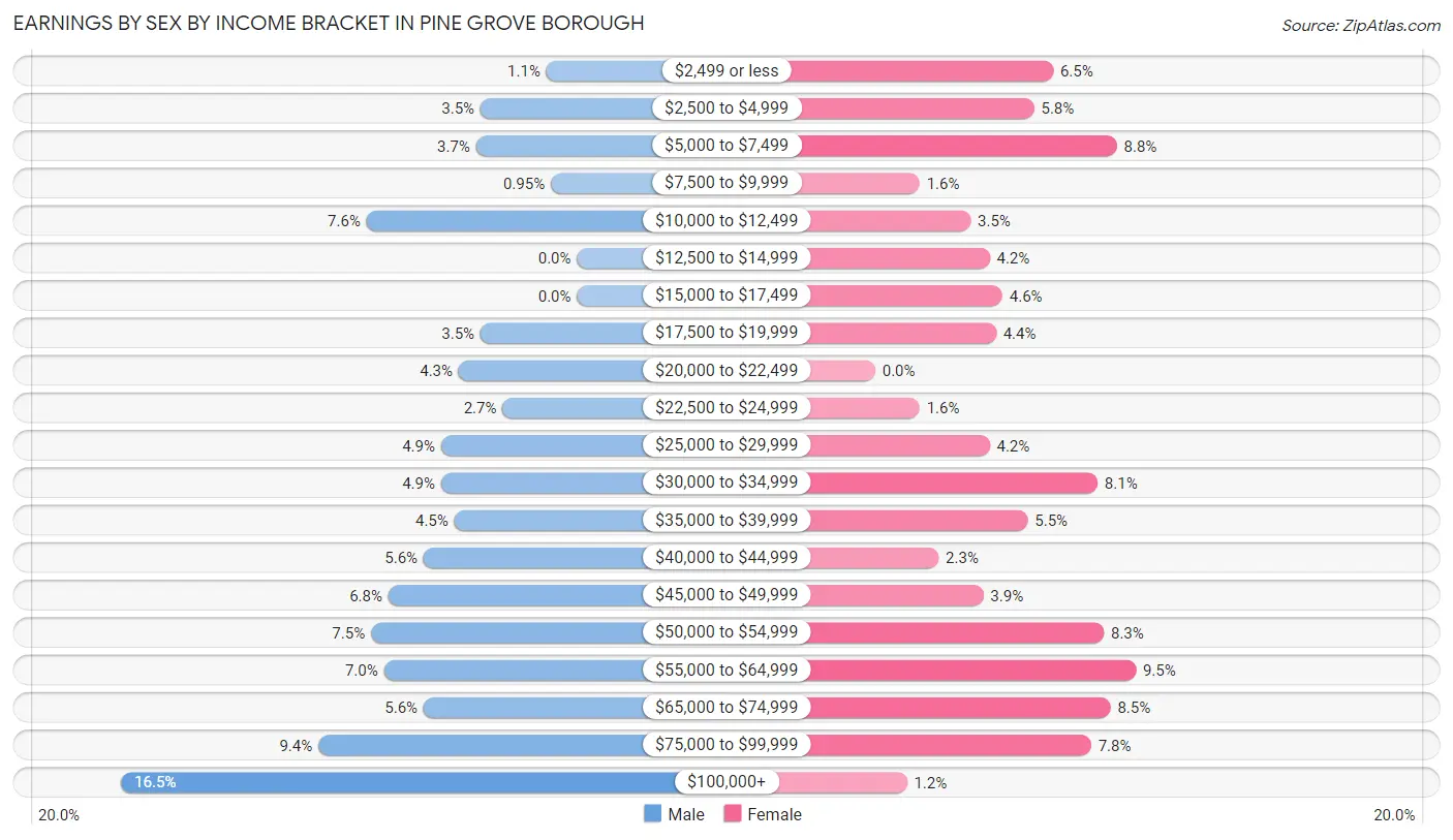 Earnings by Sex by Income Bracket in Pine Grove borough