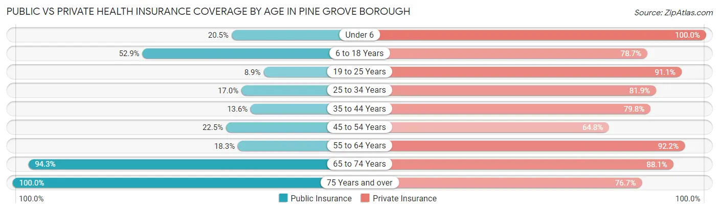 Public vs Private Health Insurance Coverage by Age in Pine Grove borough