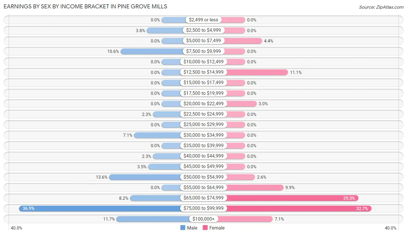 Earnings by Sex by Income Bracket in Pine Grove Mills