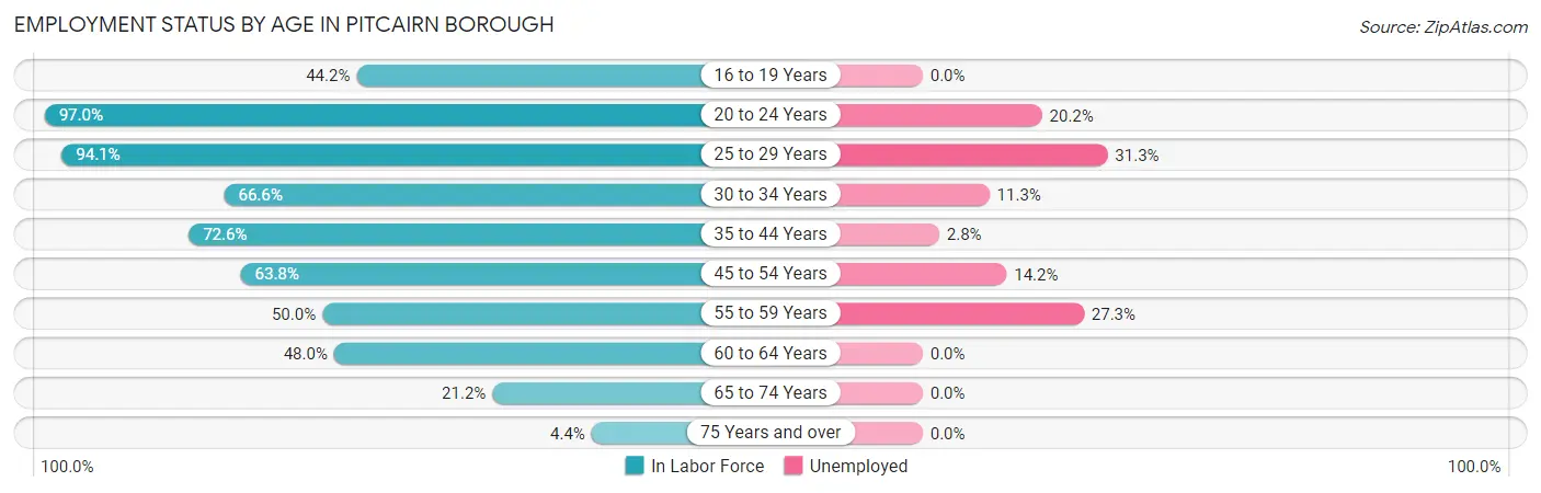 Employment Status by Age in Pitcairn borough