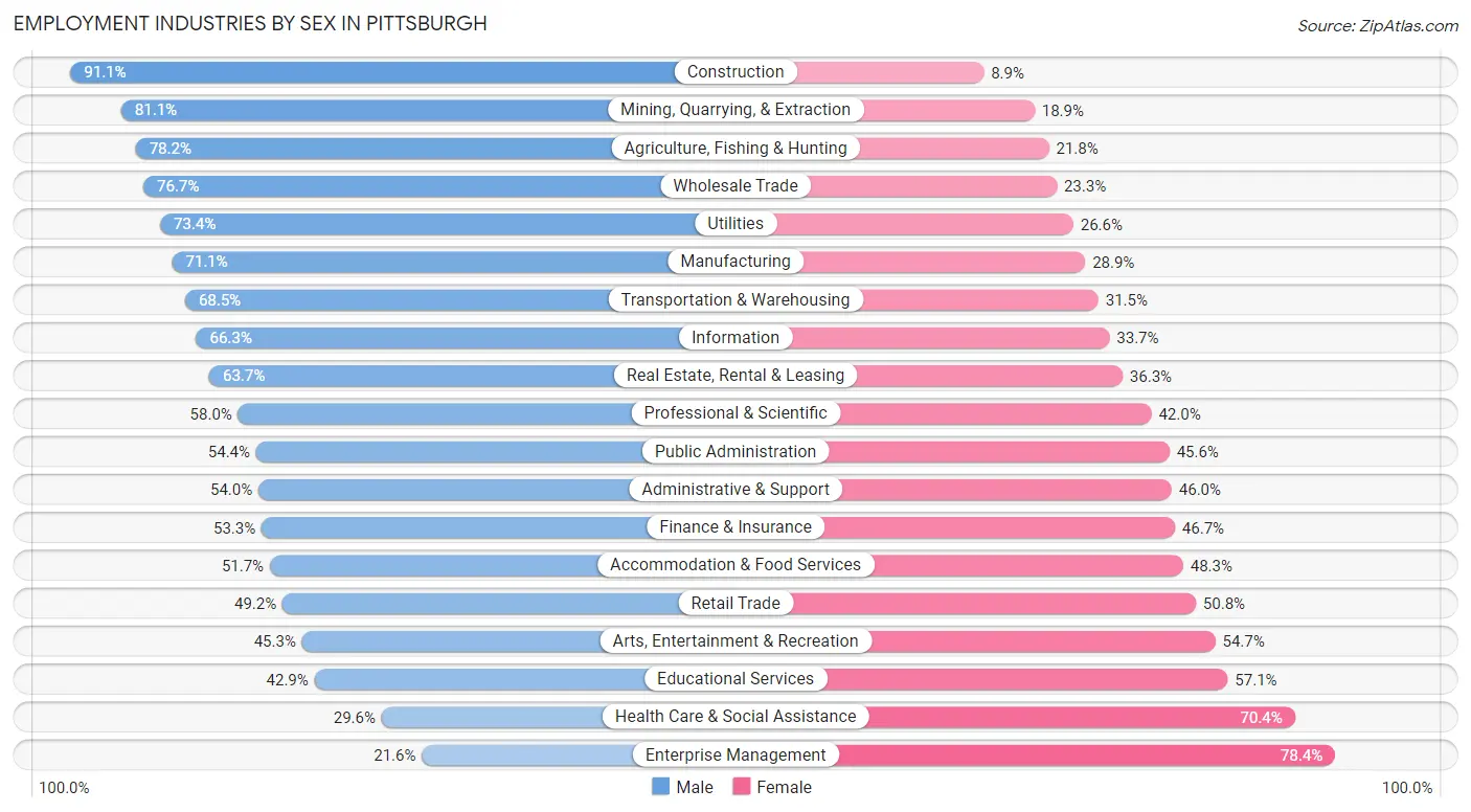 Employment Industries by Sex in Pittsburgh