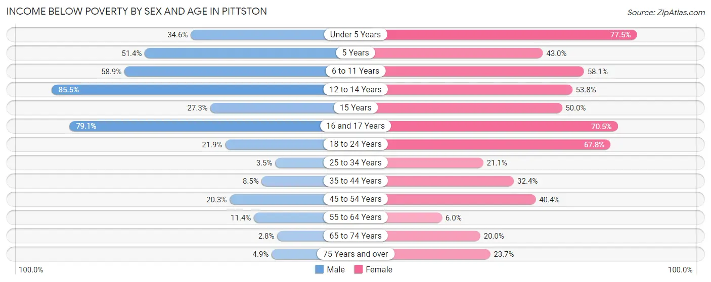 Income Below Poverty by Sex and Age in Pittston