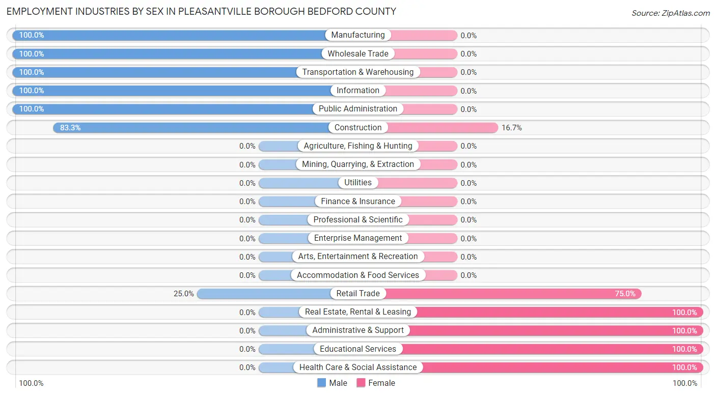 Employment Industries by Sex in Pleasantville borough Bedford County
