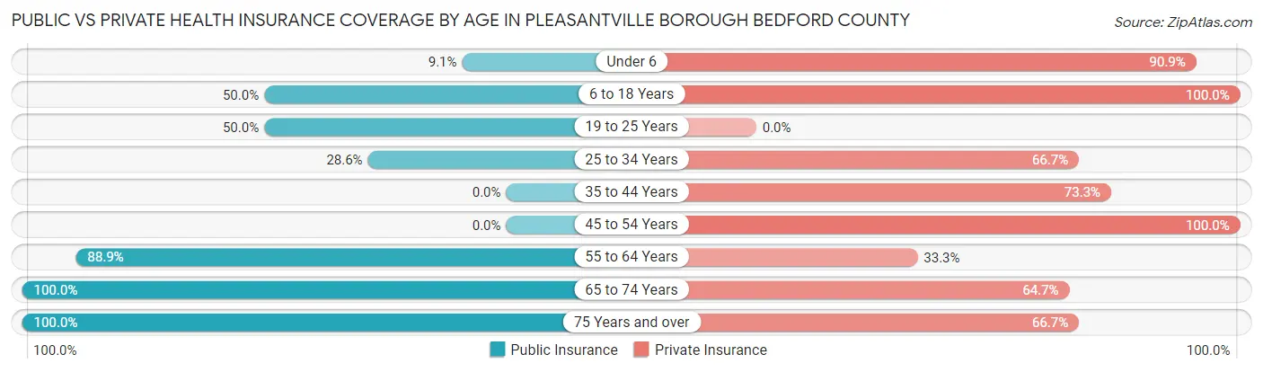 Public vs Private Health Insurance Coverage by Age in Pleasantville borough Bedford County