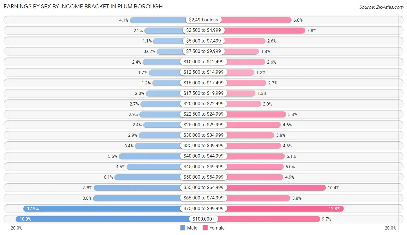 Earnings by Sex by Income Bracket in Plum borough