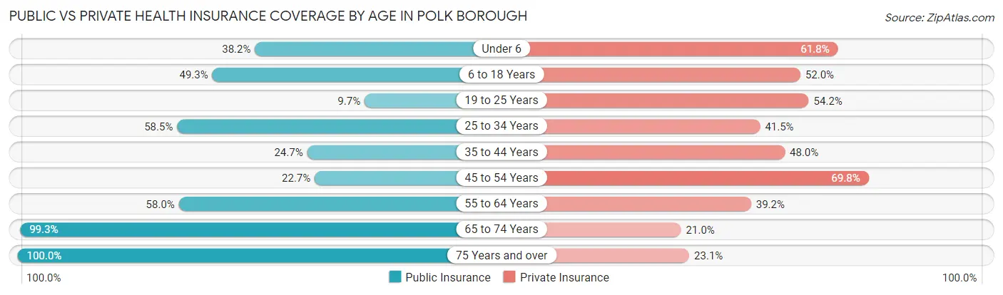 Public vs Private Health Insurance Coverage by Age in Polk borough