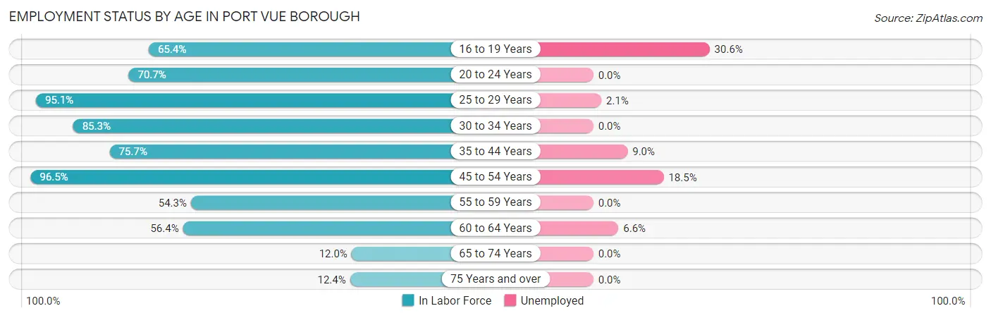 Employment Status by Age in Port Vue borough