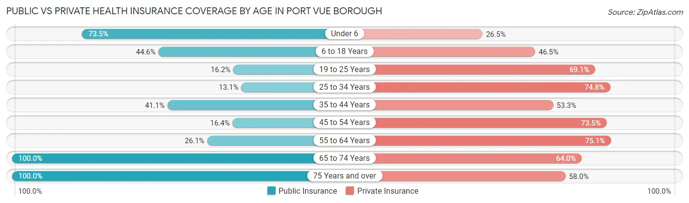 Public vs Private Health Insurance Coverage by Age in Port Vue borough