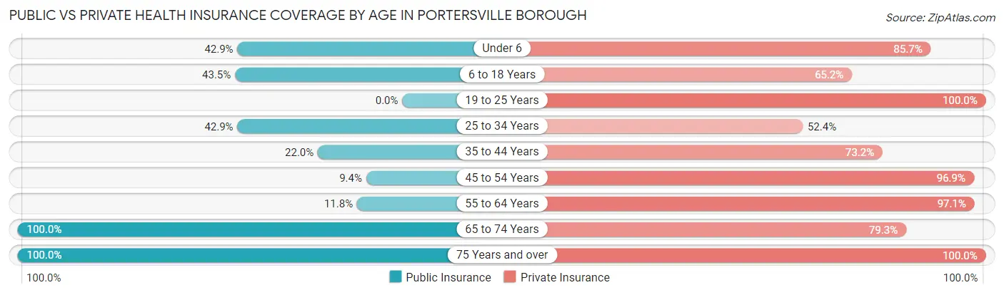 Public vs Private Health Insurance Coverage by Age in Portersville borough