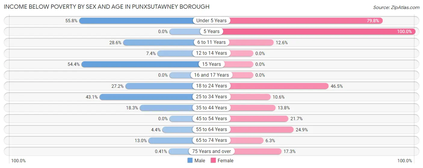 Income Below Poverty by Sex and Age in Punxsutawney borough