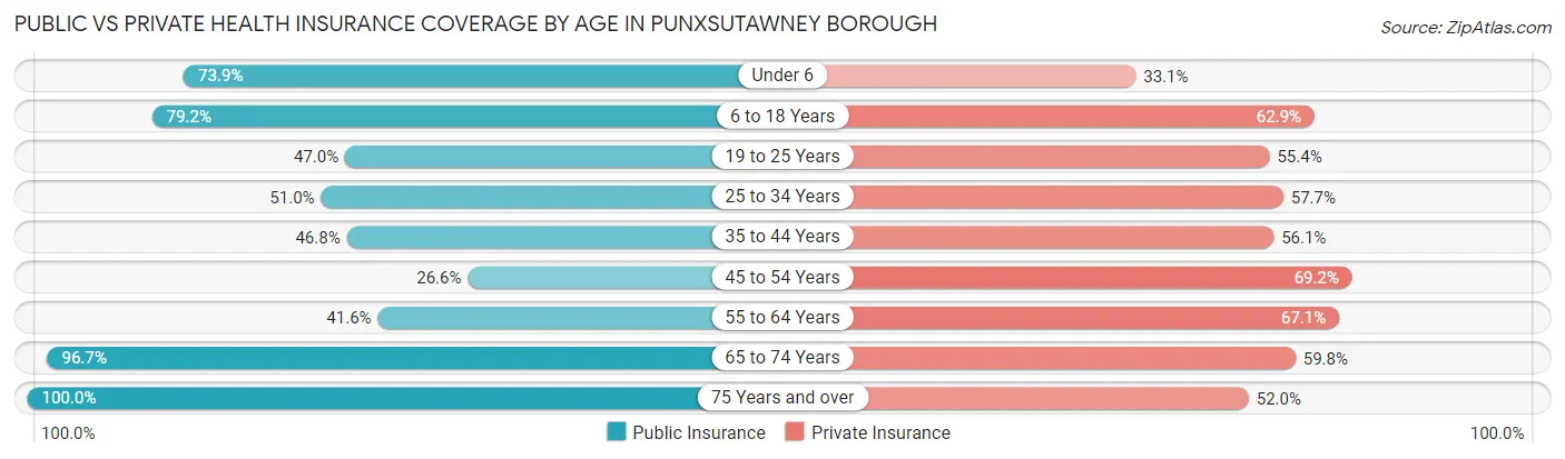 Public vs Private Health Insurance Coverage by Age in Punxsutawney borough