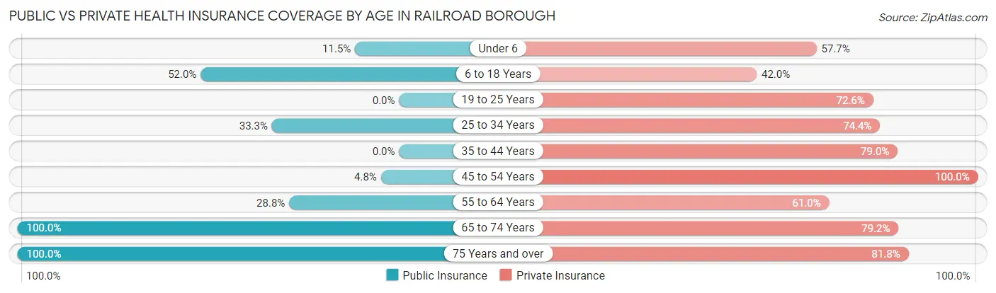 Public vs Private Health Insurance Coverage by Age in Railroad borough