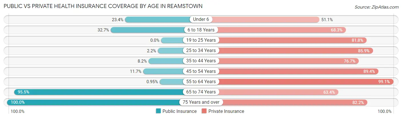 Public vs Private Health Insurance Coverage by Age in Reamstown