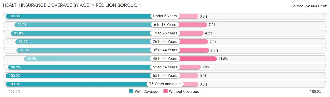 Health Insurance Coverage by Age in Red Lion borough